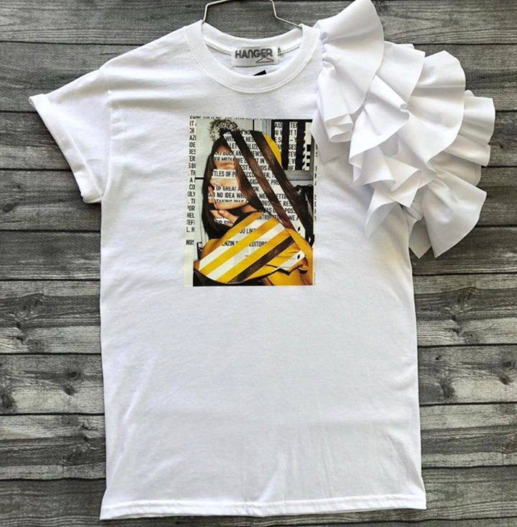 WHITE RUFFLES T-SHIRT